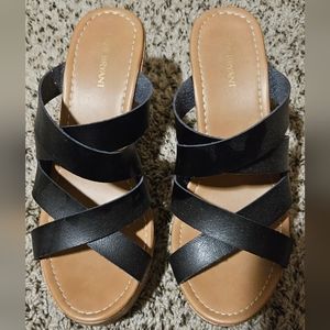 LANE BRYANT STRAPPY BLACK PLATFORM WEDGE HEELS 11W